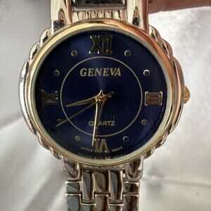 Geneva Blue Dial Two Tone Bracelet Watch Roman Numeral Not Tested